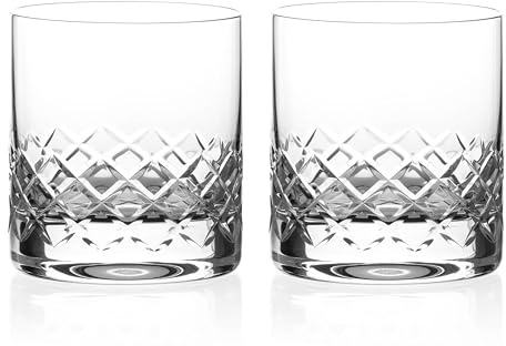 DIAMANTE Grosvenor Crystal Whisky Tumblers - Hand Cut Traditional Cut Crystal Glasses - Set of 2-310ml