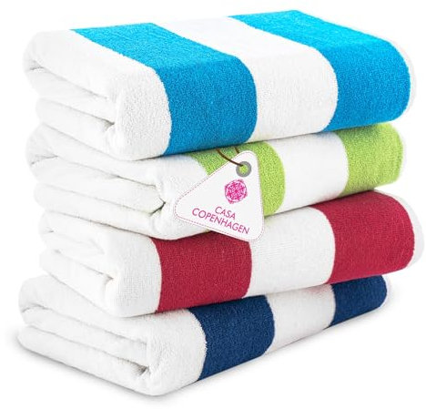 Casa Copenhagen Cabana Beach, entworfen in Dänemark, robust & langlebig, schnelltrocknend, Pool, Bad und Dusche, 76,2x152,4 cm, 4-teiliges Strandtuch-Set aus Baumwolle, Türkis, Königsblau, Rosa, Grün
