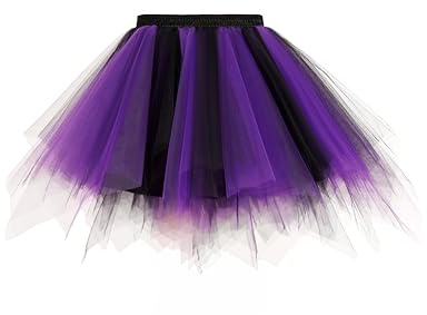 Zeagoo Gonna in tulle da donna, per carnevale, costume, tutù, elasticizzata in vita, per carnevale, cosplay, Halloween, gonna da festa, mini tutù, vita 66-110 cm, viola nero, M