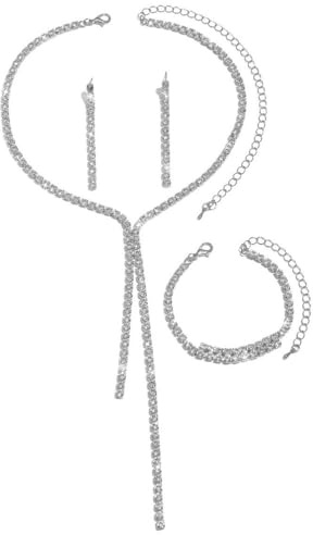 XFSRG Juego de Joyas para Mujer Collar y Pendientes de Novia Juego de Pulsera Elegante Joyas Brillantes Ceremonia para Mujeres y Novias (Plata)