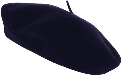 COSHAL Dam ullbasker hatt flickor fransk stil basker hattar vanlig klassisk färg basker hatt unisex mjuk varm utomhus vintage konstnär hattar fransk stil enfärgade baskrar, Marinblått Xsp, one size
