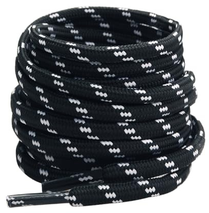 Gendewiner 1 Paire de 90cm Longs Noir/Blanc Lacets, Ronds Épais Lacets Renforcés et Résistants pour Bottes, Baskets,Chaussures de Randonnée,Travail,Timberland