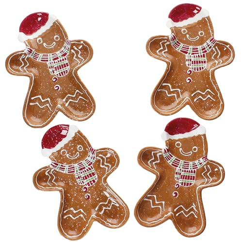 MamboCat Candyman - Set di 4 piatti per biscotti a forma di uomo di pan di zenzero, lunghezza 22 x 17 cm, piatti invernali in gres, piatti natalizi per biscotti, snack e pasticcini I Advent, Nicola