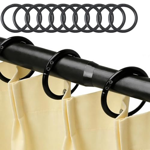 HX-pyahgtv 100 anelli per tenda da doccia, colore nero, 40 mm, ganci di apertura per tenda da doccia, riutilizzabili