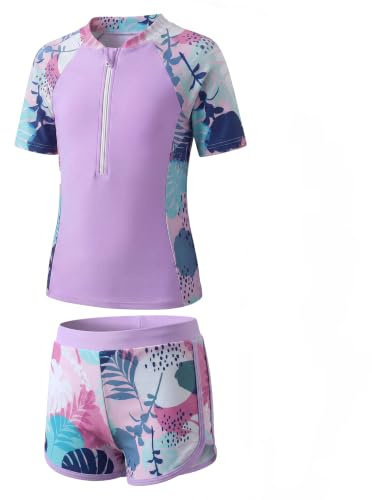 Baogaier Girls Swimsuit Short Sleeve Quick Dry Swimming Costume 13-14 Years