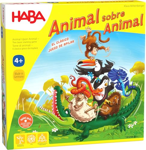 HABA 3409 Animal sobre Animal, Juego Infantil de Mesa de Habilidad y apilamiento. Más 4 años