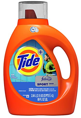Tide Plus Febreze Fresh Sport Odor Defense HE Turbo Clean Liquid Laundry Detergent, Active Fresh Scent, 69 Fl Oz (44 Loads) - Packaging May Vary