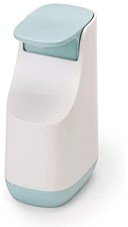 Joseph Joseph Slim - Kompakter Seifenspender- Leicht zu bedienender Pumpkopf, tropffreie Düse, Füllstandsanzeige, nachfüllbar, Weiß/Blau