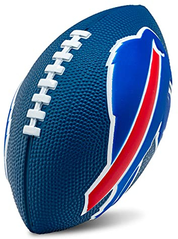 Franklin Sports NFL Buffalo Bills Football - Kids Foam Football - Soft Junior Size 8.5 Ball with 3D Logos - Perfect for Gameday + Tailgates