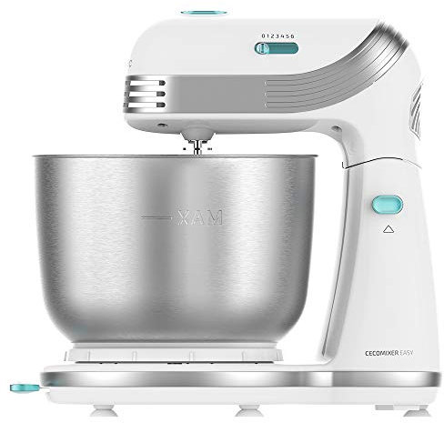 Cecotec Batidora Amasadora Cecomixer Easy White. 250 W, Movimiento Planetario, 5 Funciones, 6 Velocidades, Bol de Acero inoxidable, Capacidad 3 L, Accesorios para Batir y Amasar