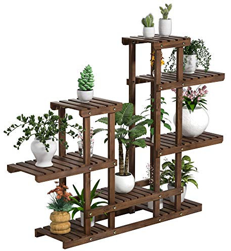Yaheetech Blumentreppe 6 Ebenen Pflanzenregal Outdoor Balkon, Blumenregal Holz, Mehrstöckig Pflanzentreppe Blumenständer Holzregal für Drinnen und Draußen, 120,5x25x96,5 cm