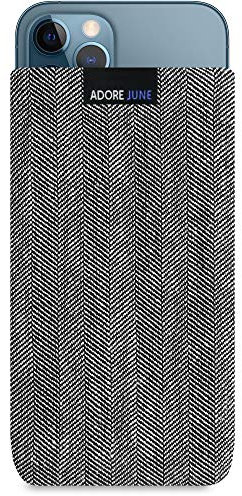 Adore June Business Tasche kompatibel mit iPhone 13 / iPhone 13 Pro/iPhone 12 / iPhone 12 Pro Handytasche aus charakteristischem Fischgrat Stoff - Display Reinigungs-Effekt