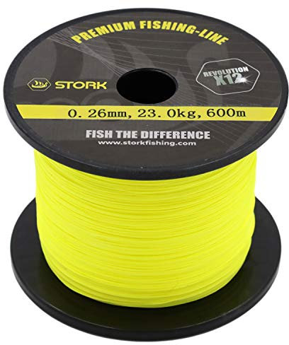 Stork Revolution, 12-vägs flätad premium fiskelina 600 m (gul, 17,6 kg/0,22 mm)
