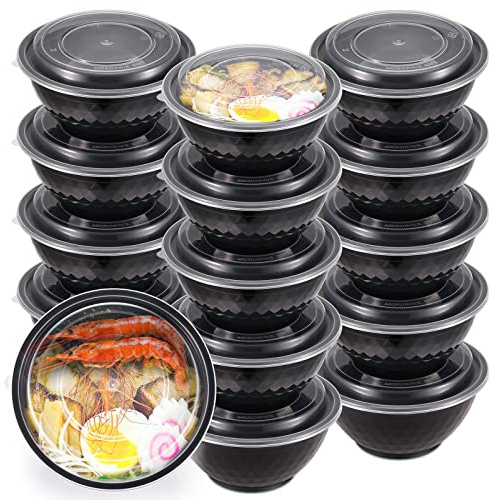 Kitch’nMore 36oz Extra-Thick Meal Prep Bowls with Lids, Plastic Containers with Clear Covers for Noodles, Poke Bowl, Salad, Soup - Freezer, Microwave & Dishwasher-Safe (30Pack)