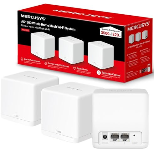 Mercusys AC1300 Sistema Wi-Fi Whole Home Mesh, copertura fino a 3.500 ft² (320 m²), Connessione oltre 100 dispositivi, porte Full Gigabit, Wi-Fi Dual Band, Controllo facile delle app, Halo H30G