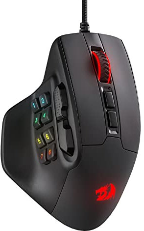 Redragon M811 Aatrox MMO Gaming Mouse, 15 Programmable Buttons Wired RGB Gamer Mouse w/Ergonomic Natural Grip Build, 10 Side Macro Keys, Software Supports DIY Keybinds & Backlit