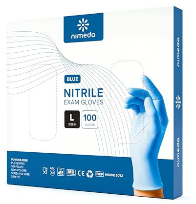 Kemes Nitrilhandschuhe L Blau 100 Stück Latexfrei Puderfrei Einweghandschuhe blue Nitril Größe (Large)