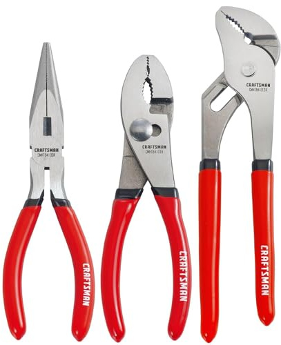 CRAFTSMAN Ensemble de pinces, Pince Outils, Ensemble de 3 pièces, Bec Long de 15,2 cm, Joint Coulissant de 15,2 cm, Joint de Rainure de 20,3 cm (CMHT84103R)