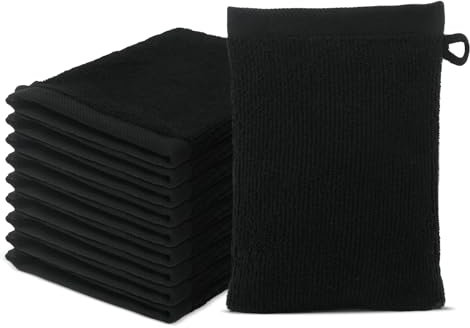 10 er Set Waschlappen 15x20 cm | Frottee Weich & Flauschig | 100% Baumwolle | Frottier Waschhandschuhe | 500g/m² | Oeko-Tex | Ôhm | Schwarz