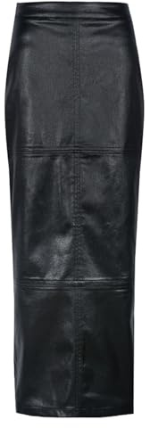 LEOROO Long Skirts for Women Trendy High Waisted A Line Business Casual Leather Maxi Skirt with Slit Dressy（Black,S