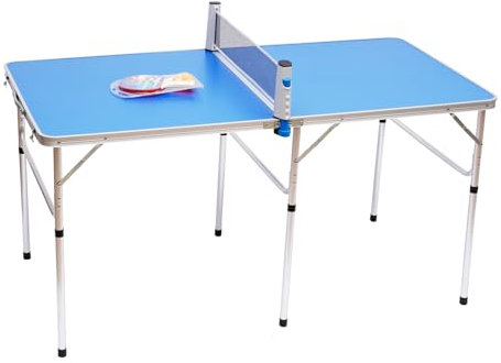 KEESUNG Mesa de ping pong plegable para interior, mini mesa de ping pong, mesa de ping pong con red, 2 raquetas y 3 bolas para apartamento, jardín, color azul