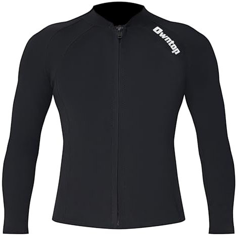 Owntop Neoprenanzug Jacke für Herren - 2mm Neoprenanzug Top Langarm, Frontreißverschluss für Tauchen Surfen Schnorcheln Schwimmen, Herren Schwarz 3XL