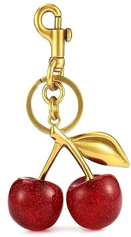 Luxurious 18K Gold Plated Cherry Bag Charm, Cherry Keychain Accessory Purse Charm(Red)1