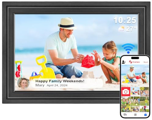 Cornice Digitale WiFi 10,1 Touch IPS HD 1280x800, 32GB, App Frameo, Rotazione Automatica Foto, Regalo (Nero)