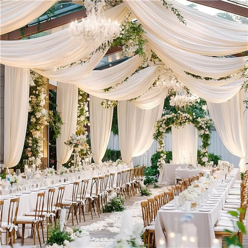 Mateju Tende da Soffitto per Matrimoni, Tessuto Drappeggiato per Arco Nozze, Decorazioni Matrimonio Mantovana Tenda in Chiffon, per Feste, Cerimonie, Palcoscenico, Interni (Champagne,150x600cm)