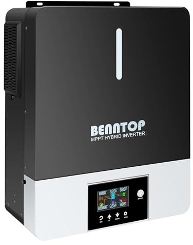 BENNTOP Solar Hybrid Wechselrichter 24Vdc zu 230Vac mit 120A MPPT Solarladeregler Reiner Sinus Wechselrichter,Max PV-Eingang 500V für Blei-Säure und Lithium Batterien (3600W24VEU)
