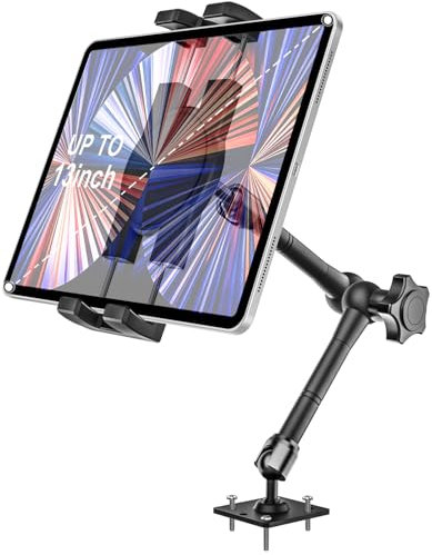 EXSHOW Bohrbasis Tablet Halterung Auto - [Metall Langer Arm] 360° Drehbar Tablethalter Halterung für Wand, Schreibtisch, LKW Armaturenbrett, für iPad, Smartphone, Sumsung Tab und 4,7-13 Zoll Geräte