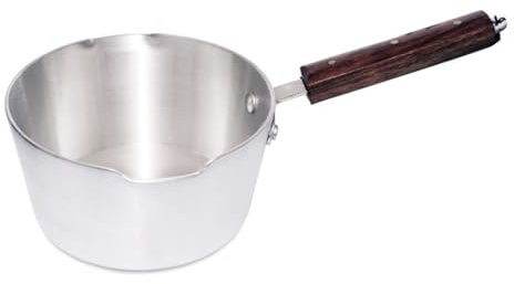DIOXSTAR Milk Pan, Metal Finish, Heat Resistant Handle, Kitchen Appliances, Easy to Clean, Lightweight, Home Kitchen Milk Pan, Heavy Durable Wooden Handle (1.5 Litre)