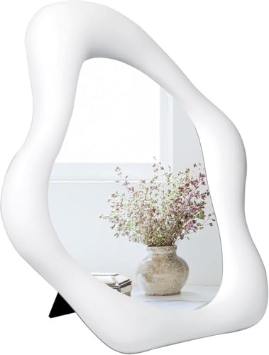 YCHMIR Specchio decorativo da parete, piccolo specchio da scrivania, da tavolo, 25,4 cm di lunghezza x 22,4 cm di larghezza (bianco)
