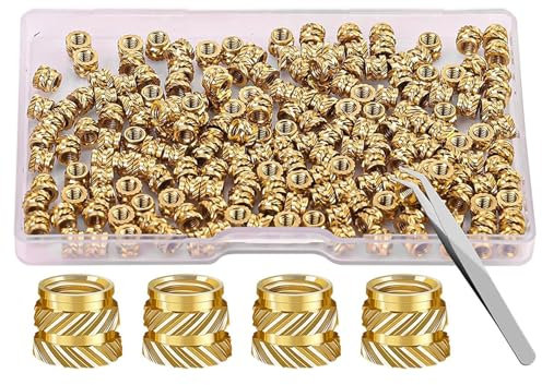 Juego de 250 tuercas de latón con impresión 3D, M4 x 6 x 6 mm, insertos roscados Heat para plástico métricas de tuercas moleteadas para componentes de impresión 3D
