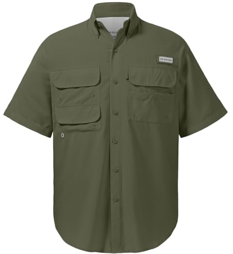 Bassdash Camisa de Vestir de Pesca para Hombre con protección UPF 50 Tejido de Manga Corta con Botones para Exteriores