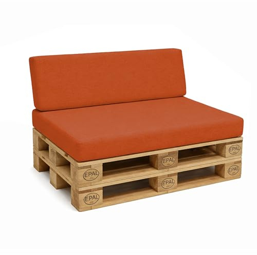 POKAR Euro Pallet Seating Set of 2: 1x seat cushion 120x80cm + 1x back cushion 120x40cm, cold foam, removable covers, Home Garden Furniture DIY, indoor outdoor pillow, without pallets, Orange