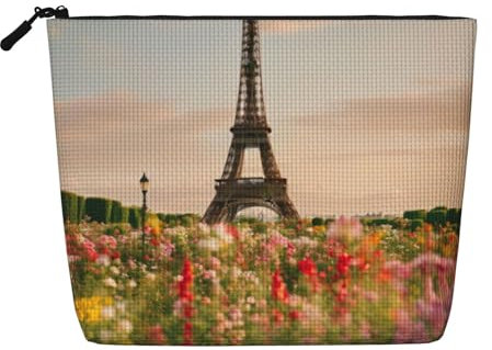 LIXLZH Belle Tour Eiffel Paris Imprimée Portable Voyage Cosmétique Maquillage Pochette à Fermeture Éclair Noir Taille Unique, Noir/blanc, One Size