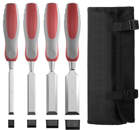 5pcs Wood Chisel Set for Carpentry with Storage Bag Non-Slip Handle Woodworking Wood Carving Bench Chisel Sets Sharp Wood Bevel Blades with Steel Strike Cap