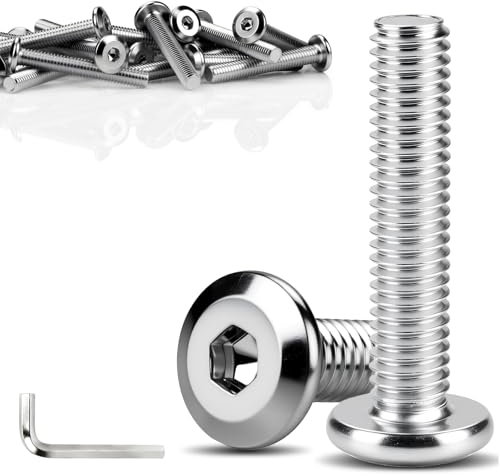 TXXATX Tornillos de cabeza plana M6 x 60 mm, tornillos M6 para muebles, tornillos M6, 20 unidades, tornillos de cabeza alomada, hexágono interior, acero galvanizado, con llave hexagonal, para camas