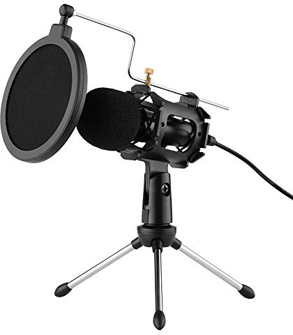 TFixol Videomikrofonkit med mikrofonstativ Shock Mou popfilter vindadapterkabel 3,5 mm kontakt svart 3,5 mm adapterkabel