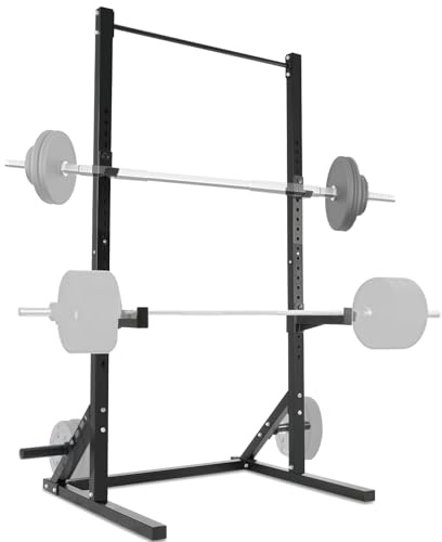 ISE Rack Musculación, Jaula Musculacion, estructura de acero estable, Rack Sentadillas ajustable para entrenamiento de fuerza de 23 posiciones, Power Rack con maquina dominadas en casa