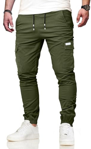 VMSUCIJ Pantalon Cargo Homme Pantalon de Travail Homme Pantalons Survêtement Jogging Multi Poches Ceinture Élastique Casual Pantalon de Randonnée,Vert Armée 04,L