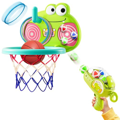 Mini panier de basket d'intérieur 3 en 1 pour enfants (jouet de tir à scratch + jeu d'anneau Toss), pliable, pour tout-petits, mini basketball et pompe, jouet pour 3, 4, 5, 6 ans
