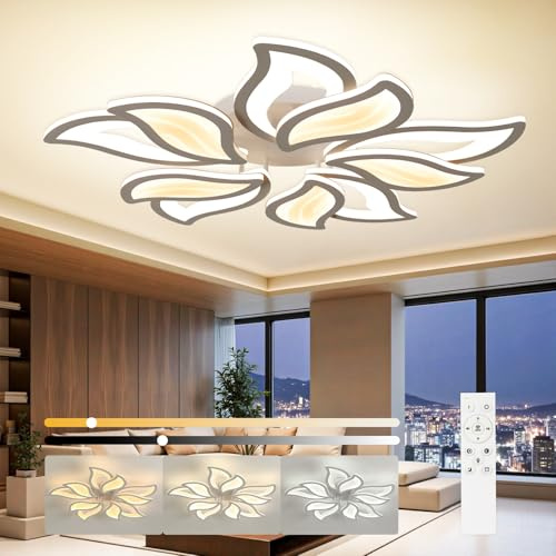 OTREN Lampara Techo Salon LED Regulable 3000k - 6500k con Control Remoto, Luz Nocturna y Función de Memoria, Moderna Pétalo LED Techo para Dormitorio Estar