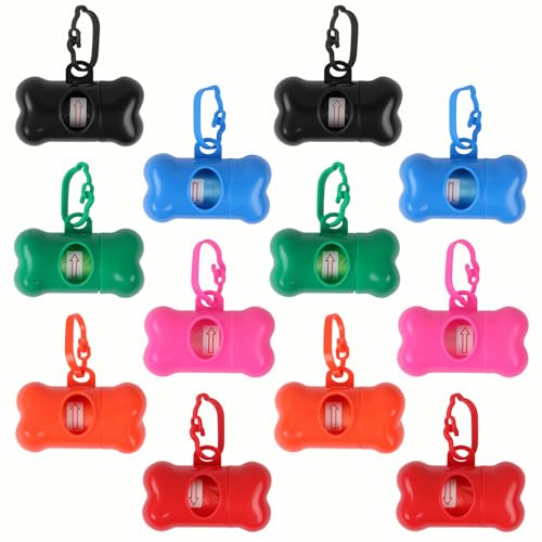 12 Pack Poop Bag Dispenser,EVERMARKET Bone Shaped Dog Poop Bags Pet Waste Disposal Bag Dispenser for Dogs, Cats and Small Animals Walking,6 Colors