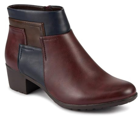 Pavers Block Heel Ankle Boots With Inside Zip - Burgundy Multi Size 6