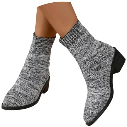 Generisch Botines de mujer con tacón alto botas de invierno de punto calcetines puntiagudos botines sin cordones forrados botas de mujer botas cálidas botas de tacón alto botines de punto, gris, 39 EU