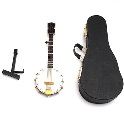 Maquettes D'instruments De Musique Modèle De Banjo Miniature en Bois avec Étui Rangement Et Accessoires Musicaux(20cm)