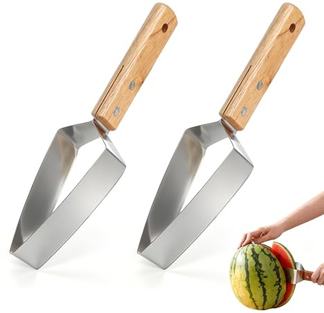 Juego de 2 Cortadores de Sandía de Acero Inoxidable, Cortador de Melón Triangular para Cortes Uniformes, Utensilio para Frutas Fácil de Limpiar, Herramienta de Cocina para Picnic, Camping y Barbacoa