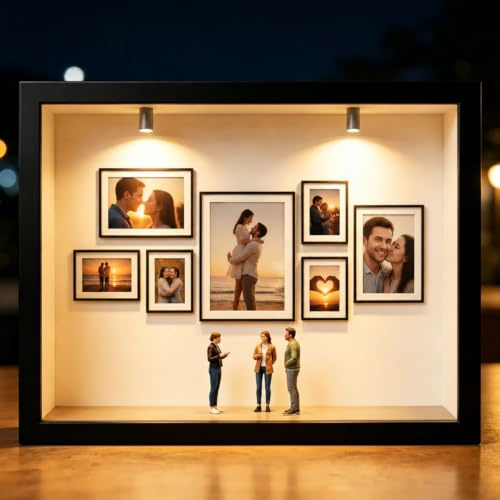 Zinueen DIY Mini Museo Marco de fotos 3D Personalizado en miniatura Museo con Luz LED Vintage Mini Marco de Fotos para DIY Decoración Salón Regalo